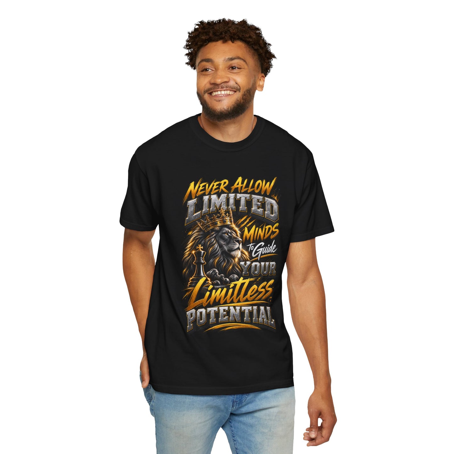 Motivational Lion T-Shirt — "Never Allow Limited Minds to Define Your Limitless Potential"