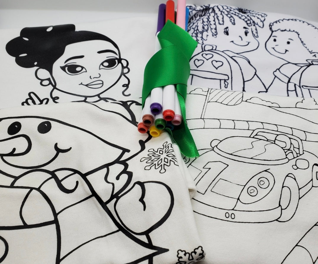 Color in shirts include markers to encourage imagination.