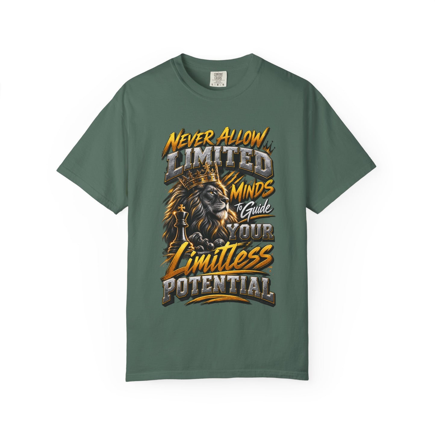 Motivational Lion T-Shirt — "Never Allow Limited Minds to Define Your Limitless Potential"