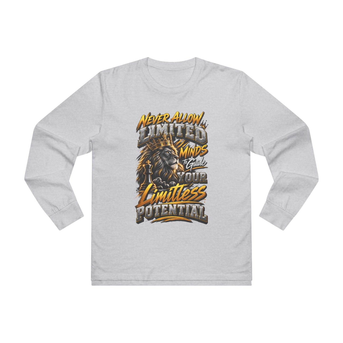 Men's Long Sleeve Tee - 'Never Allow Limited Minds to Guide Your Limitless Potential' Lion Graphic