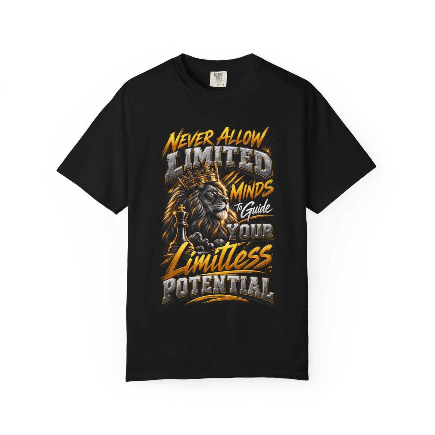 Motivational Lion T-Shirt — "Never Allow Limited Minds to Define Your Limitless Potential"