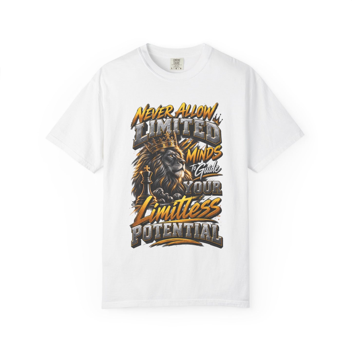Motivational Lion T-Shirt — "Never Allow Limited Minds to Define Your Limitless Potential"