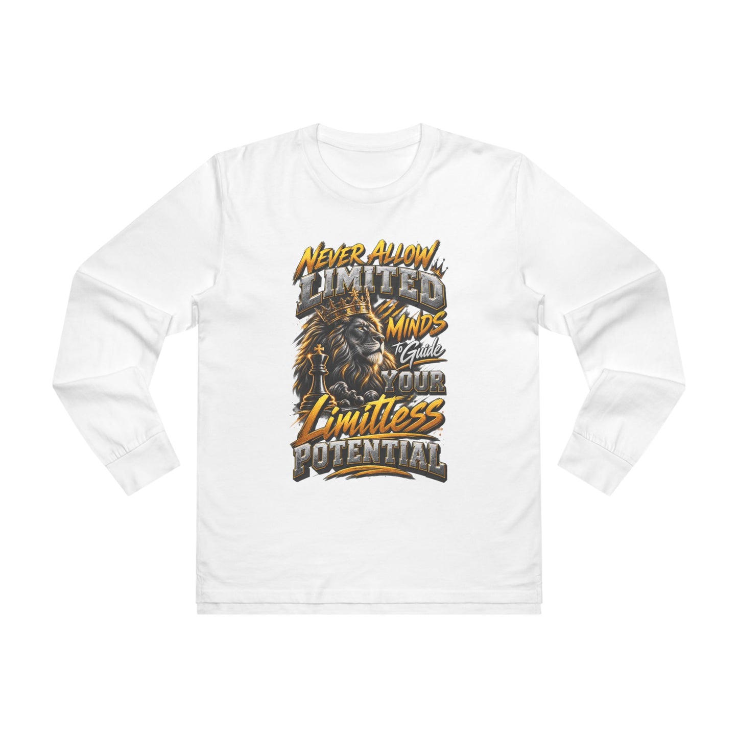 Men's Long Sleeve Tee - 'Never Allow Limited Minds to Guide Your Limitless Potential' Lion Graphic