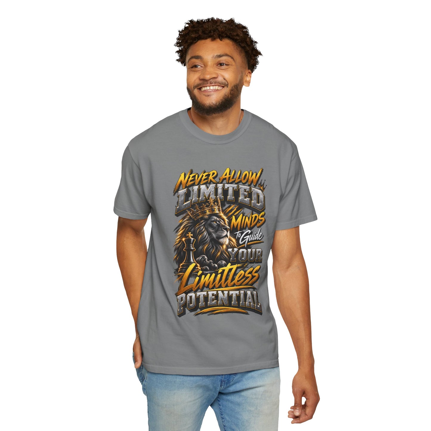 Motivational Lion T-Shirt — "Never Allow Limited Minds to Define Your Limitless Potential"