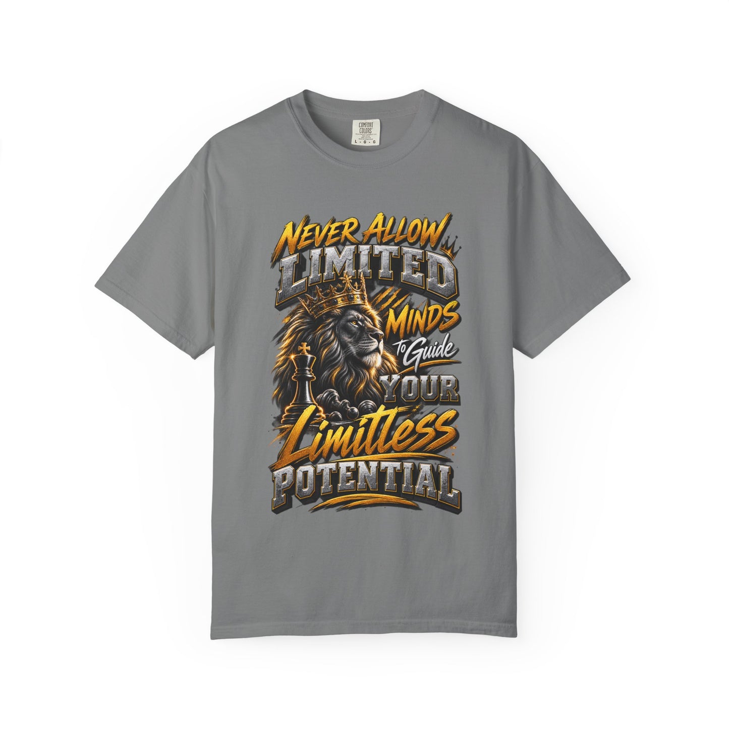 Motivational Lion T-Shirt — "Never Allow Limited Minds to Define Your Limitless Potential"