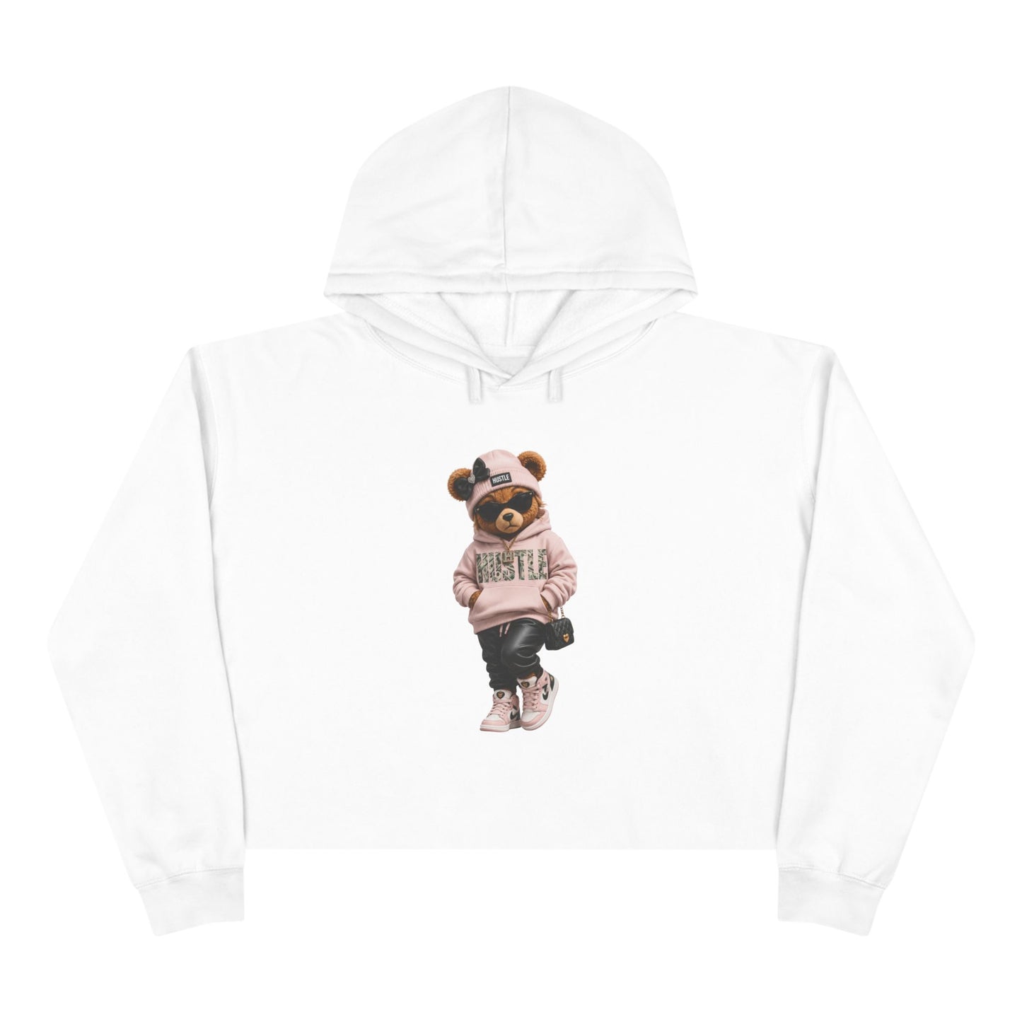 Cute Teddy Bear Crop Hoodie — Streetwear Teddy Graphic Crop Pullover