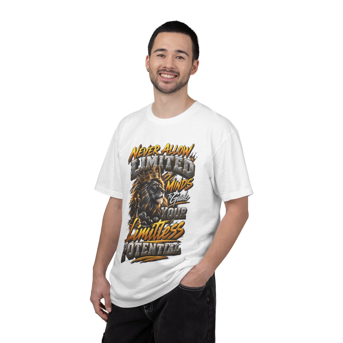 Motivational Lion T-Shirt — "Never Allow Limited Minds to Define Your Limitless Potential"