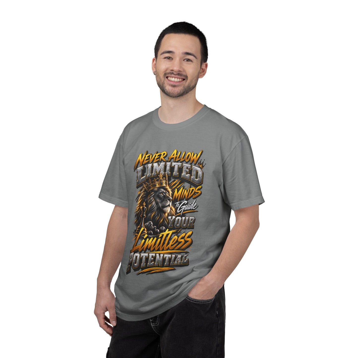 Motivational Lion T-Shirt — "Never Allow Limited Minds to Define Your Limitless Potential"