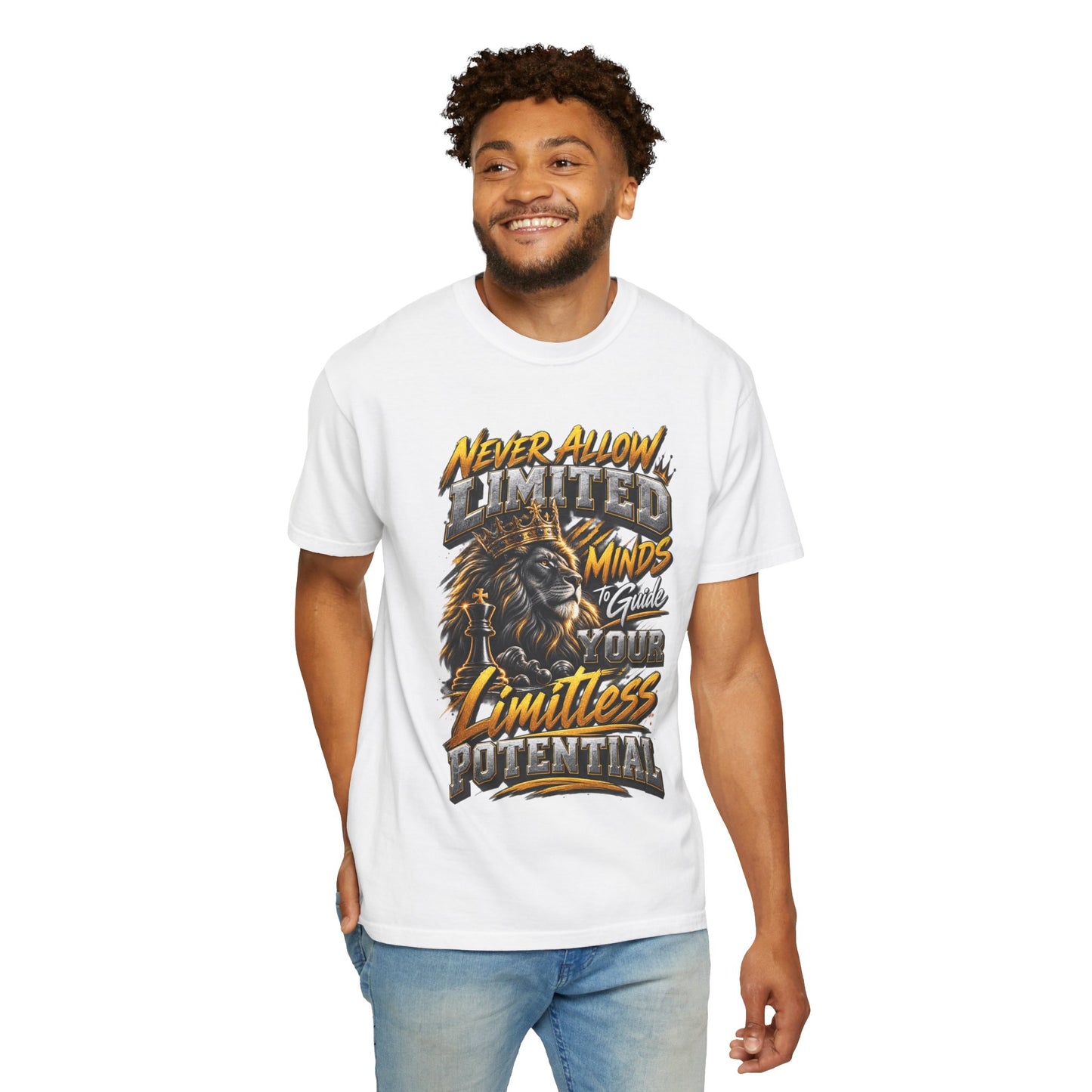 Motivational Lion T-Shirt — "Never Allow Limited Minds to Define Your Limitless Potential"