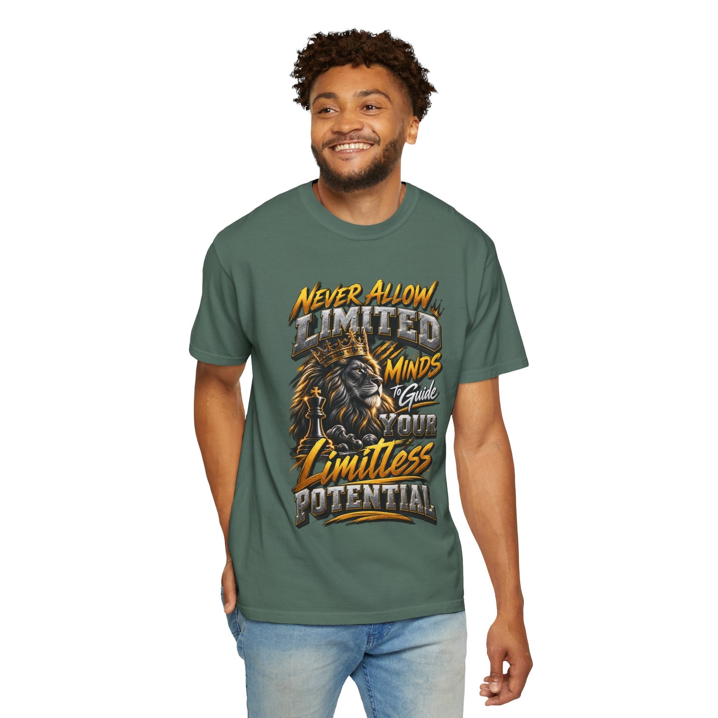 Motivational Lion T-Shirt — "Never Allow Limited Minds to Define Your Limitless Potential"