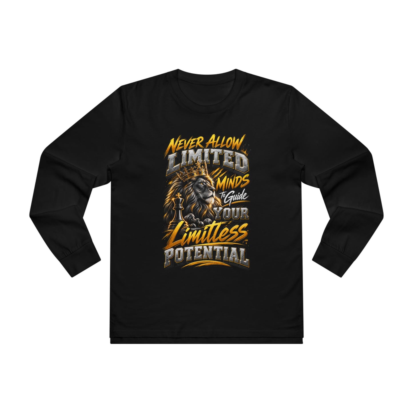 Men's Long Sleeve Tee - 'Never Allow Limited Minds to Guide Your Limitless Potential' Lion Graphic
