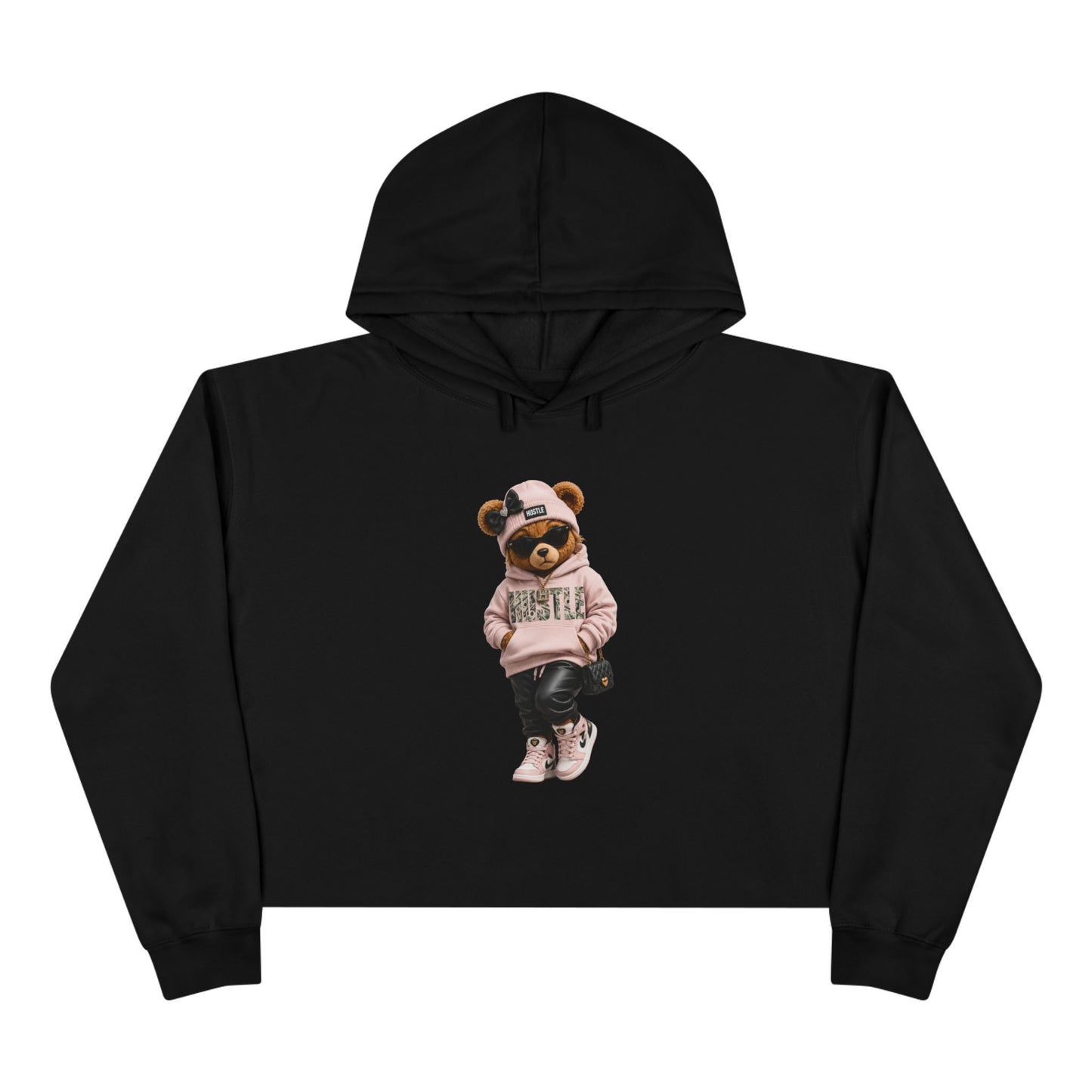 Cute Teddy Bear Crop Hoodie — Streetwear Teddy Graphic Crop Pullover
