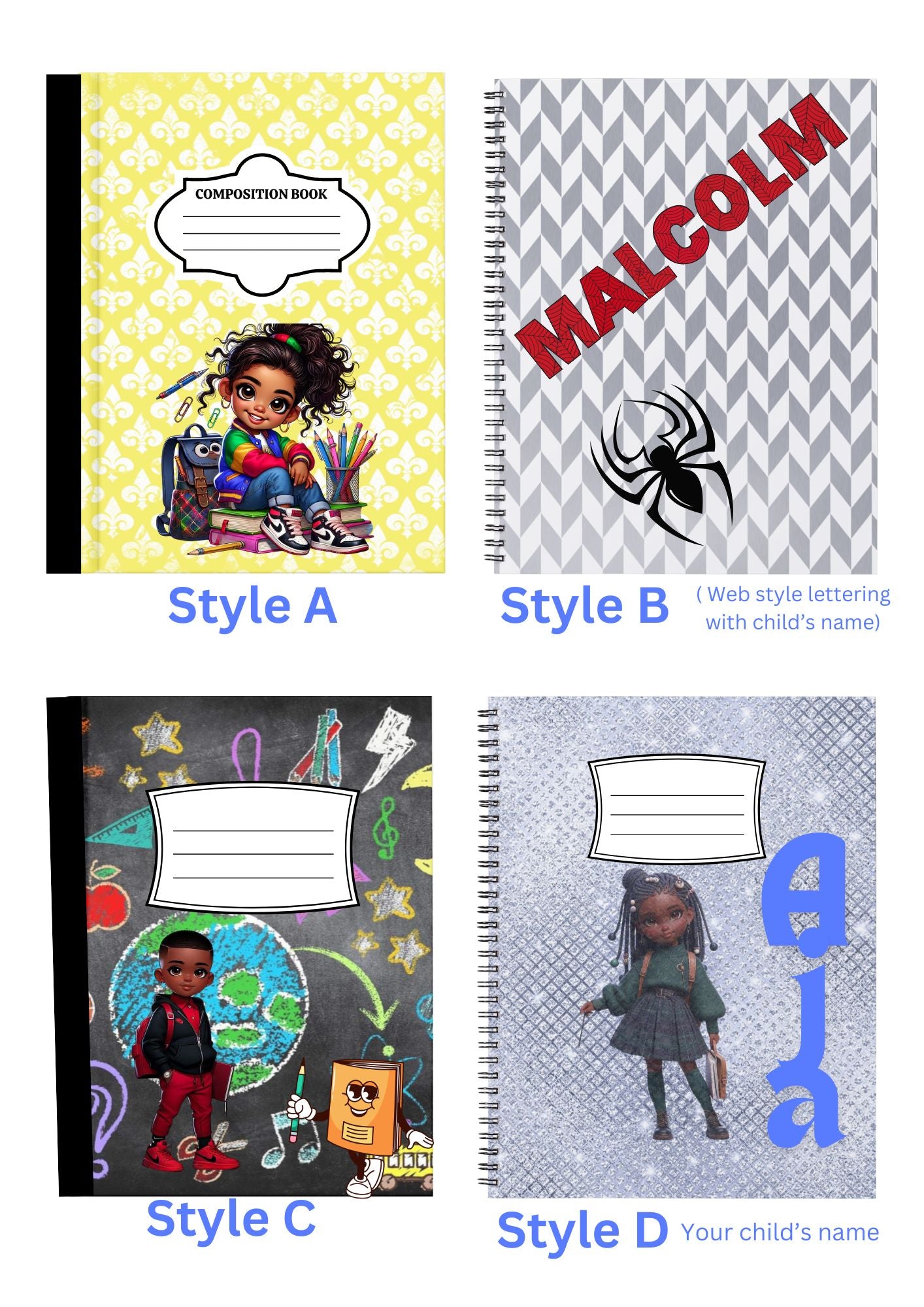 There is nothing more cool than going back to school with customized notebooks. Choose from the images shown or provide your own photo.